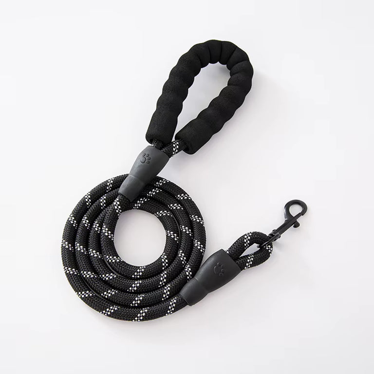 Lesă premium Petora pentru câini, din coardă împletită, cu carabină rapidă, 1,5 m, neagră
