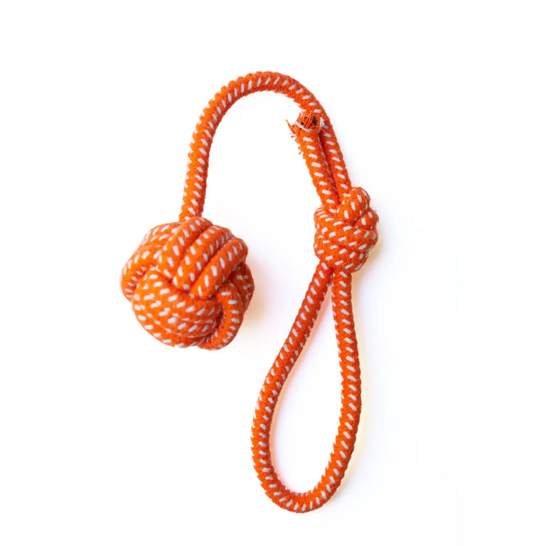Jucărie de ros pentru câini din sfoară, minge cu mâner, 35cm