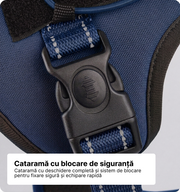 Ham tactic premium Petora pentru câini, ajustabil, reflectorizant, cu mâner ranforsat, bleumarin