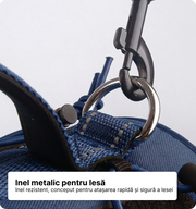 Ham tactic premium Petora pentru câini, ajustabil, reflectorizant, cu mâner ranforsat, bleumarin