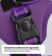 Ham tactic premium Petora pentru câini, ajustabil, reflectorizant, cu mâner ranforsat, mov
