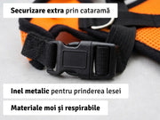 Set ham mesh respirabil pentru căței + lesă 1.5m, ajustare rapidă, portocaliu