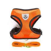 Set ham mesh respirabil pentru căței + lesă 1.5m, ajustare rapidă, portocaliu
