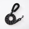 Lesă premium Petora pentru câini, din coardă împletită, cu carabină rapidă, 1,5 m, neagră