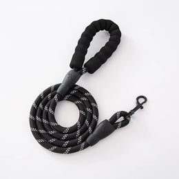 Lesă premium Petora pentru câini, din coardă împletită, cu carabină rapidă, 1,5 m, neagră